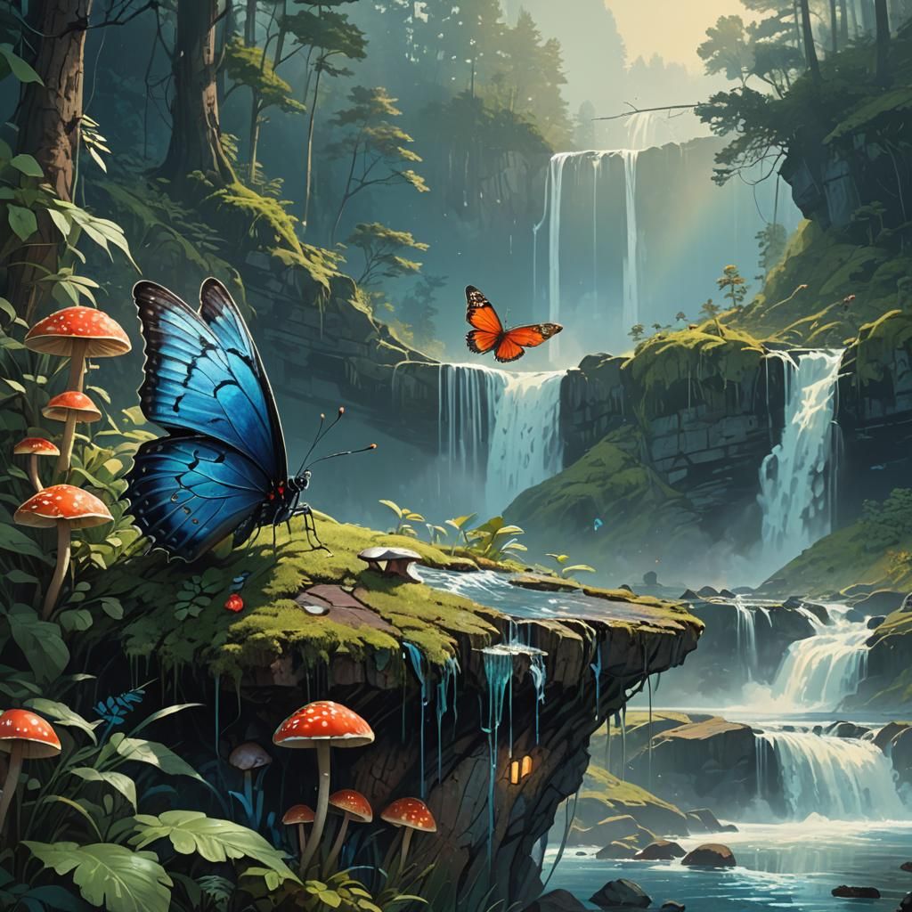 Butterfly on Mushroom: Fantasy Concept Art