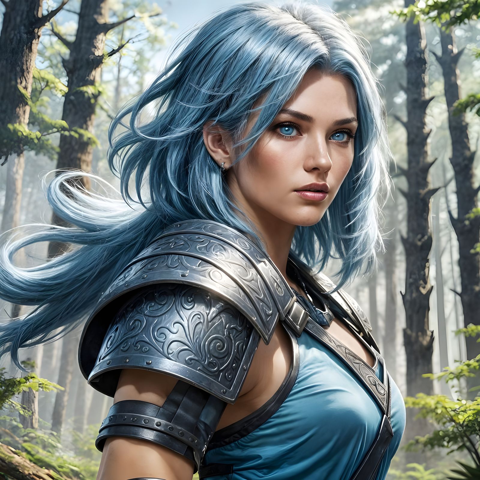 Fantasy Barbarian Woman Portrait in Forest