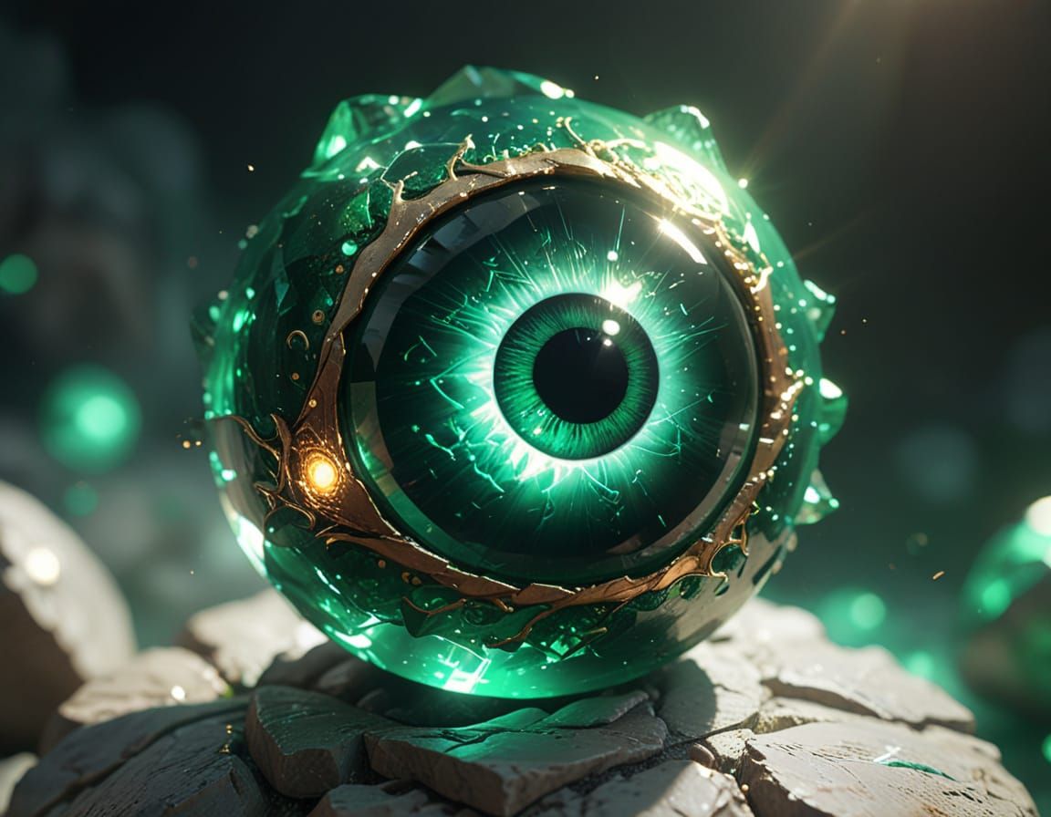Emerald Orb of Vibrant Energy in Anime-Inspired Concept Art