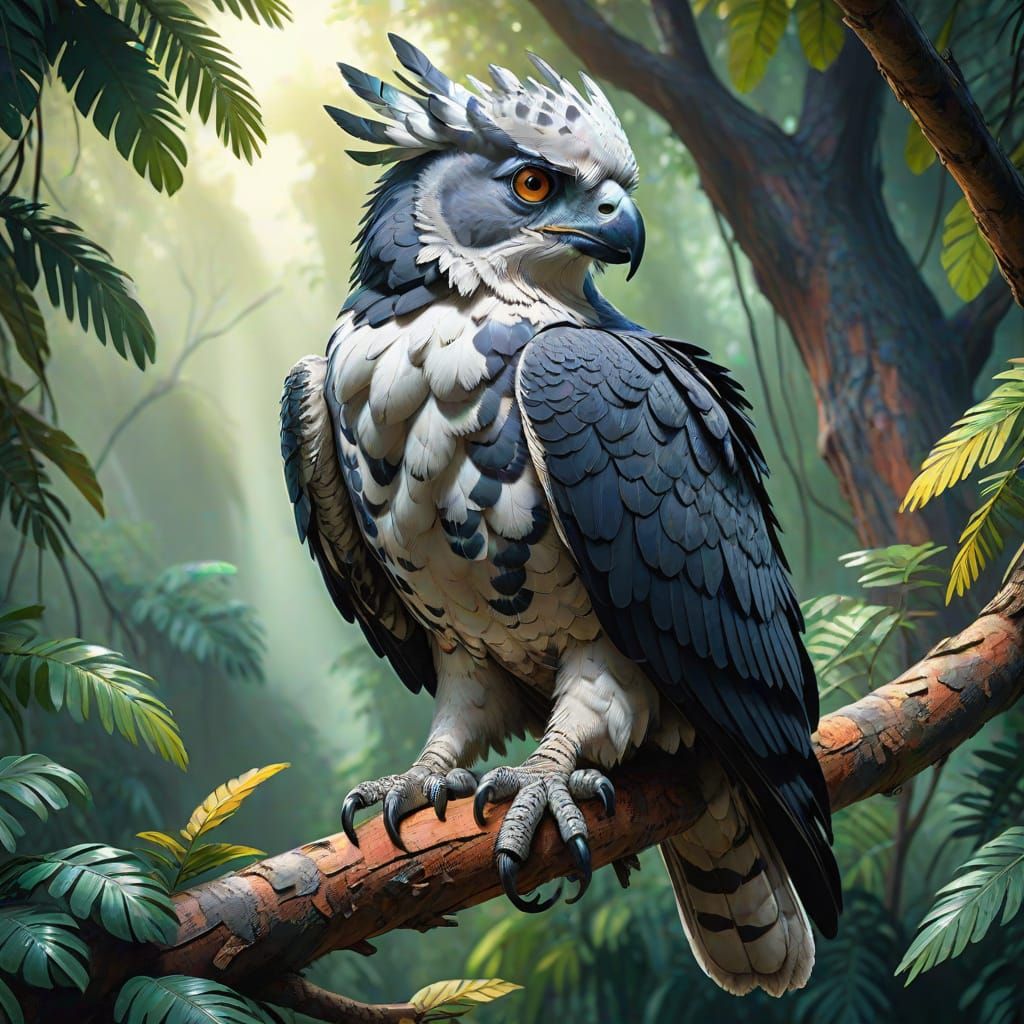 Harpy Eagle in Jungle Canopy: Hyperrealistic Concept Art
