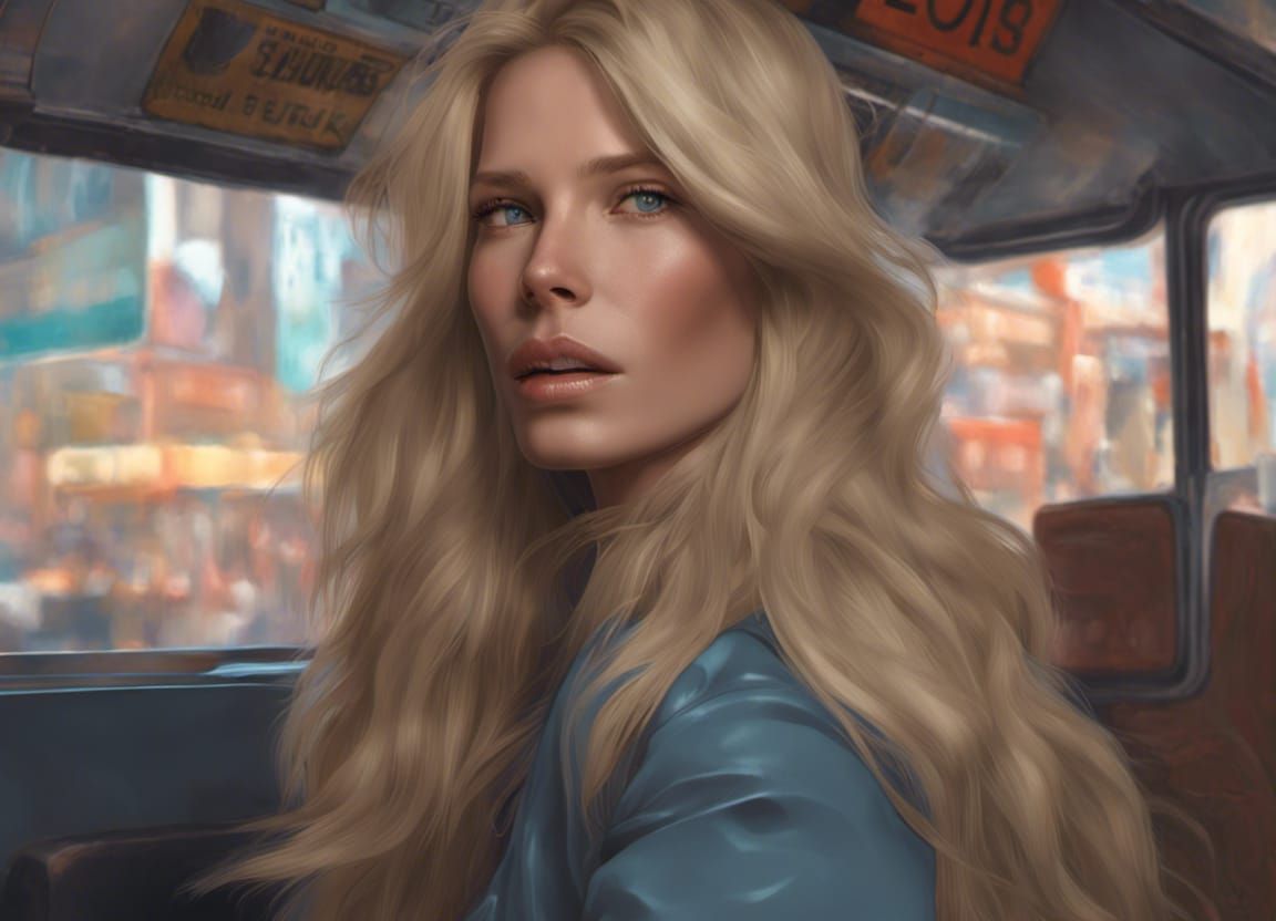 Claudia Schiffer on the Bus: Hyperrealistic Portrait