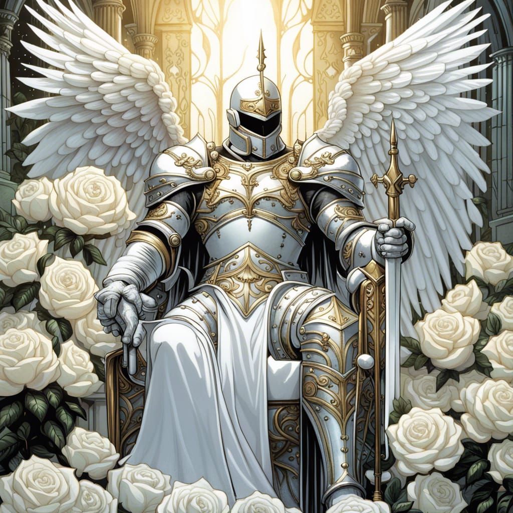 High Gothic Angel Knight on Rose Throne