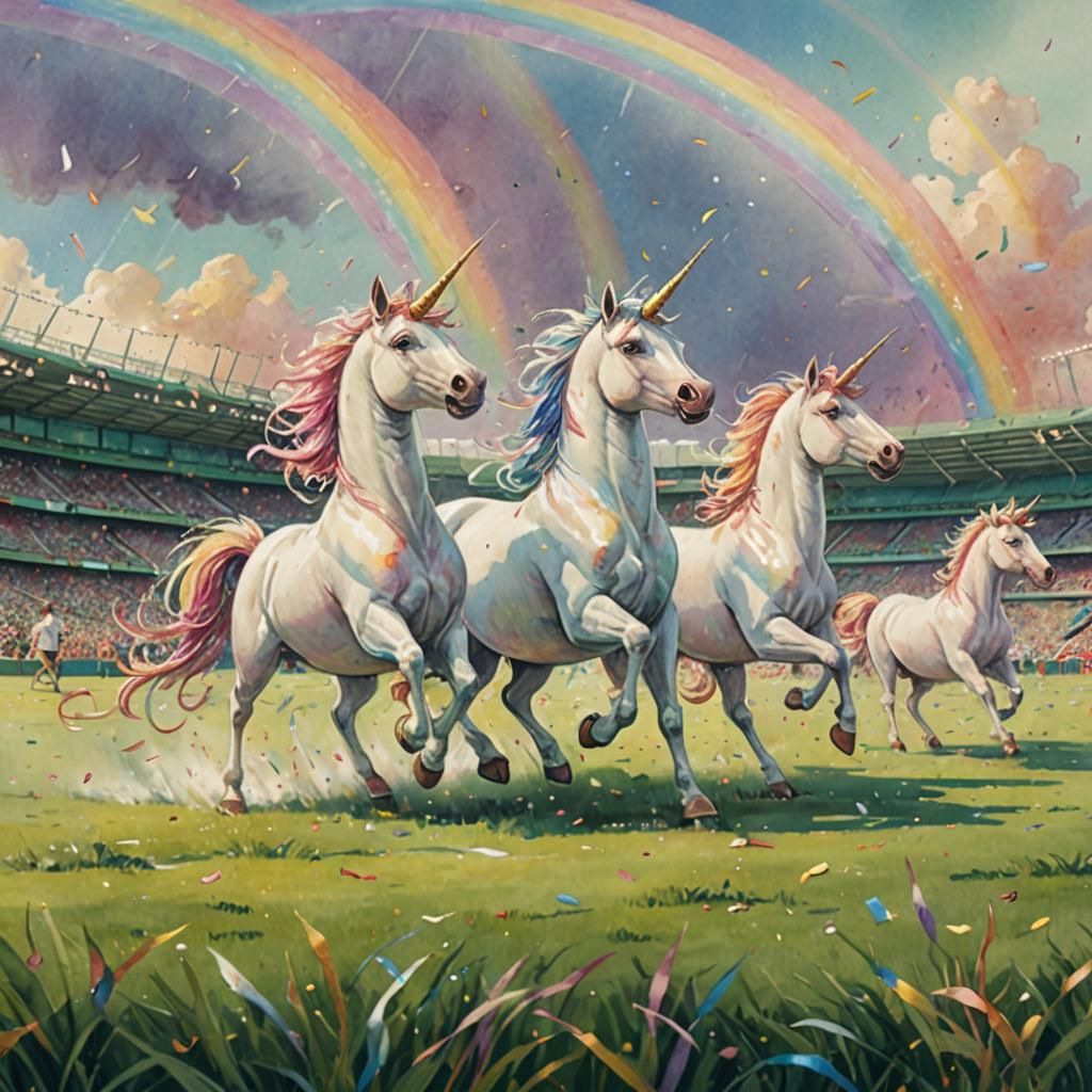 Unicorn Football Game in Magical Realism Style