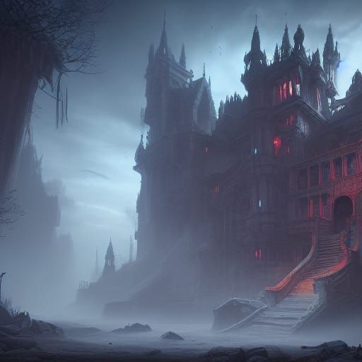 Haunted Castle in Shadow: Detailed Matte Painting