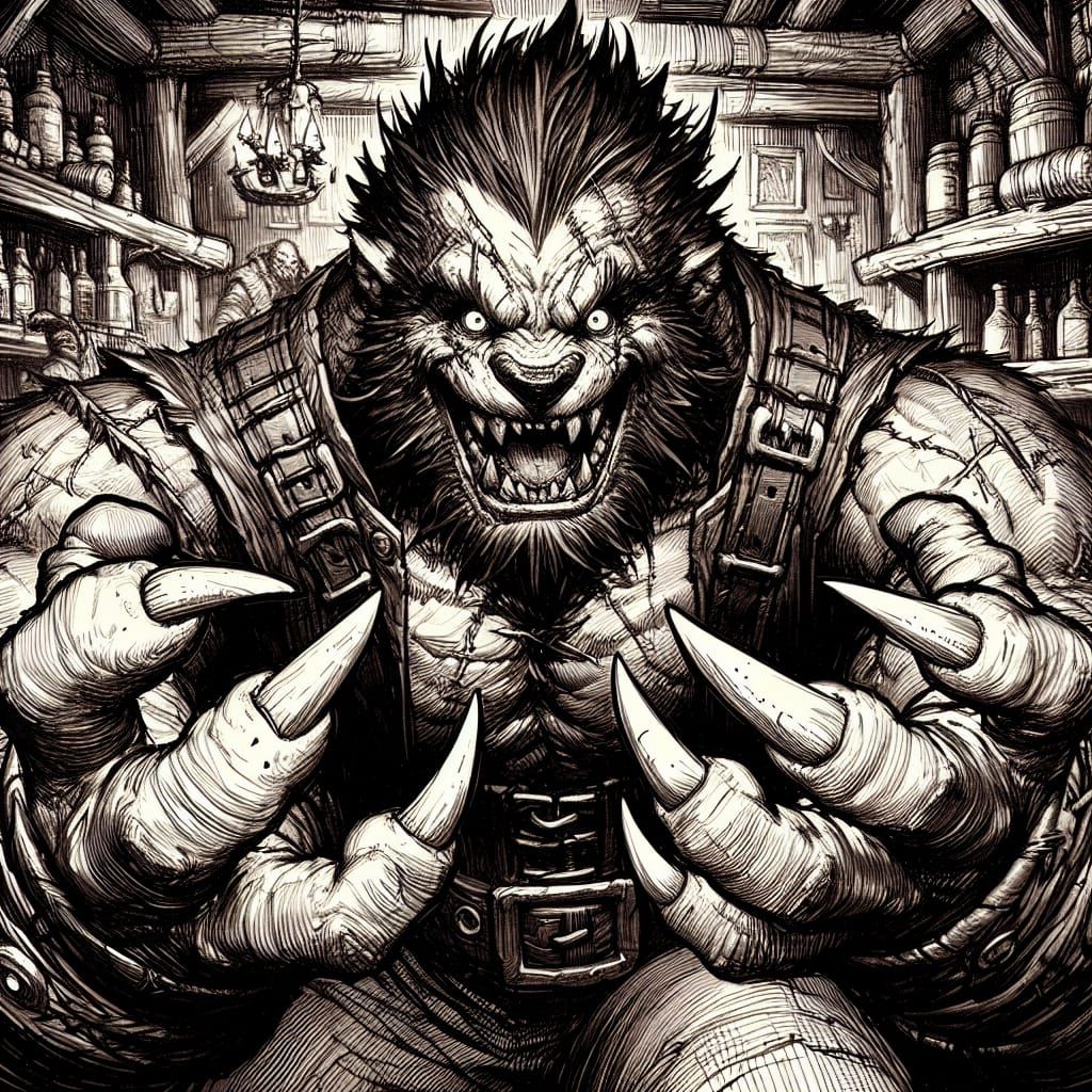 Powerful Bear Brawler in Heavy Inking Style