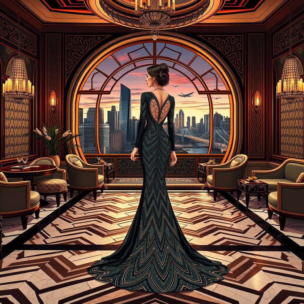 Art Deco Woman in Ornate Interior Illustration