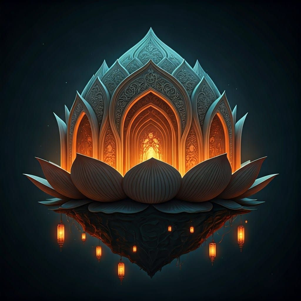 Floating Lotus Temple in Art Nouveau Style