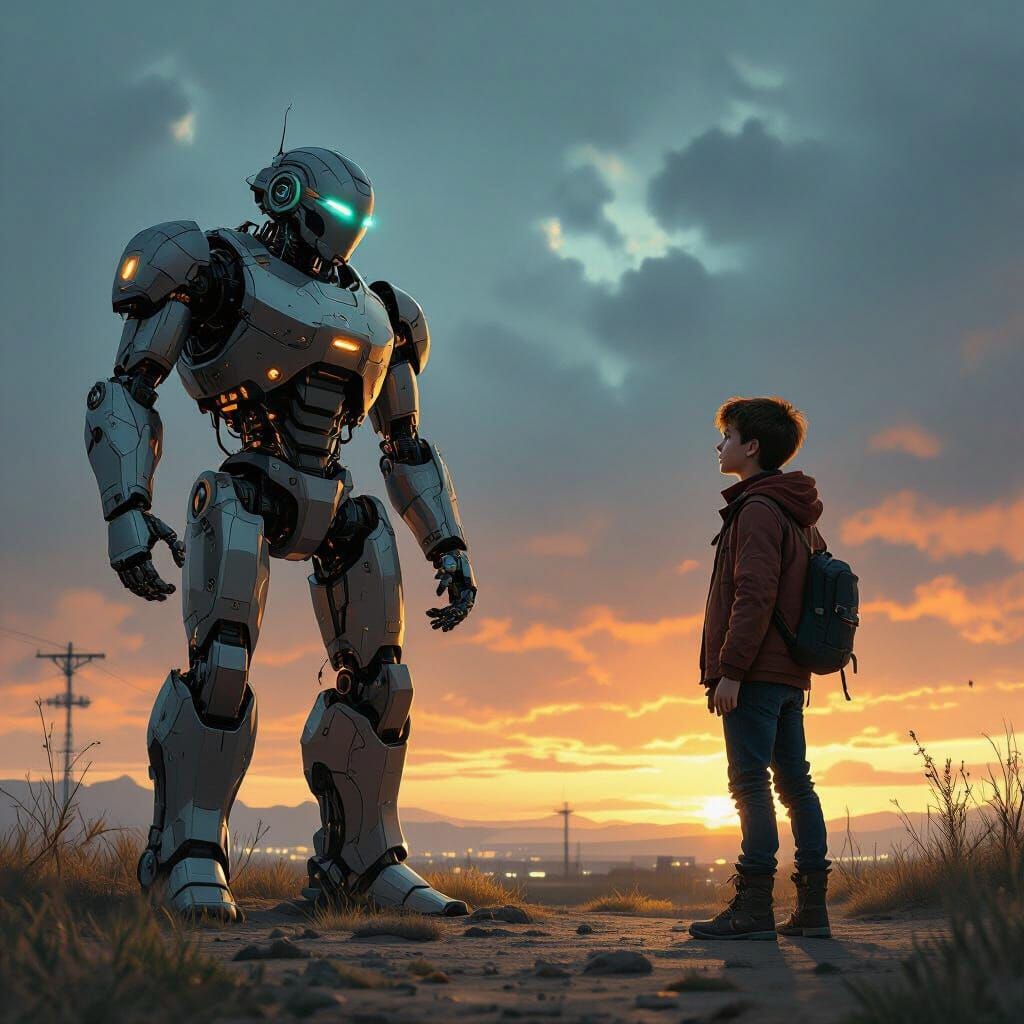 Robot vs Teenager in Dramatic Thunderstorm