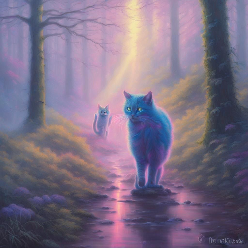 UV Light Cat in Forest, Synthwave Style