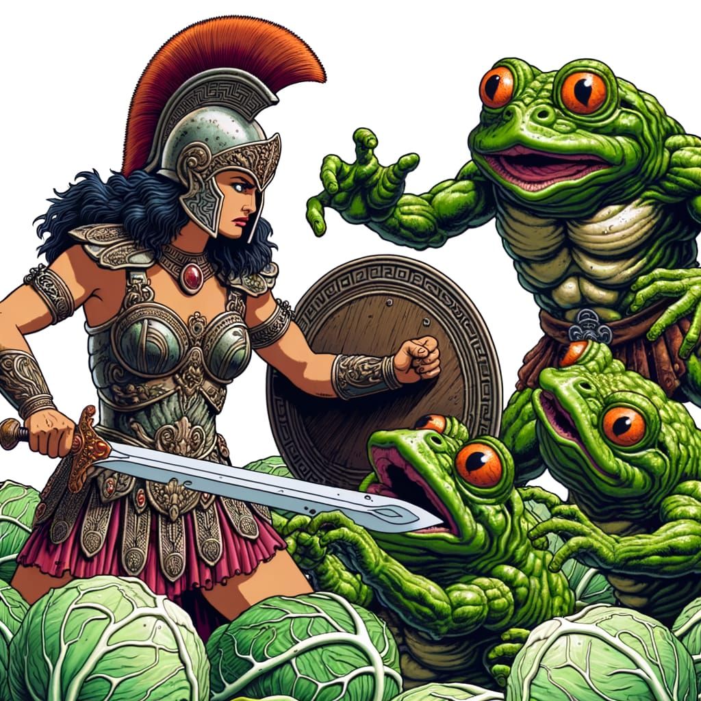 Warrior Princess Battles Mutant Cabbage Snatcher Frogs