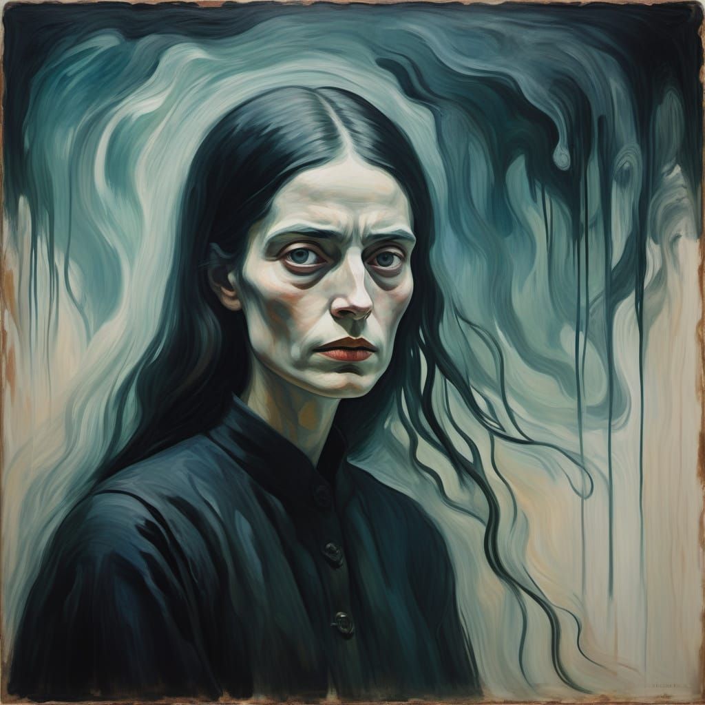 Haunting Expressionist Portrait of Mysterious Woman