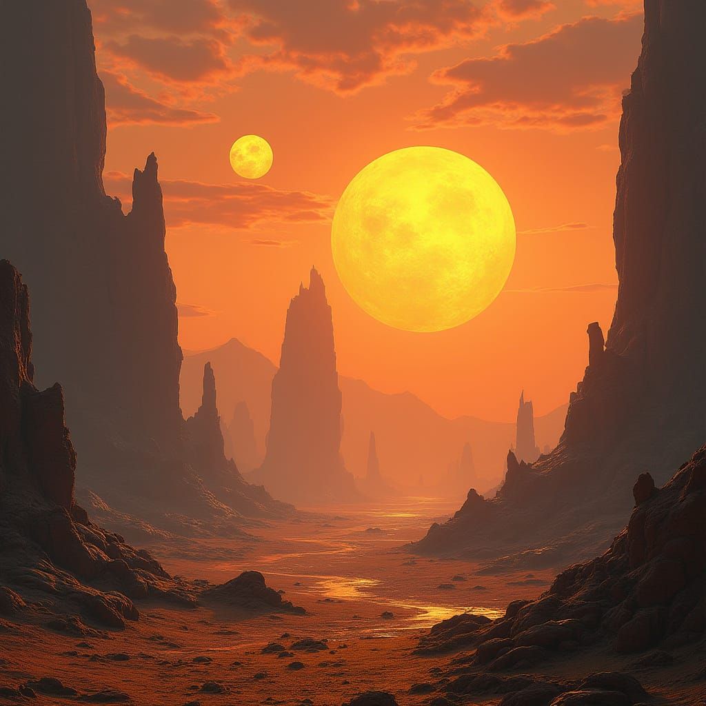 Surreal Twin Suns Landscape in a Fantastical Atmosphere