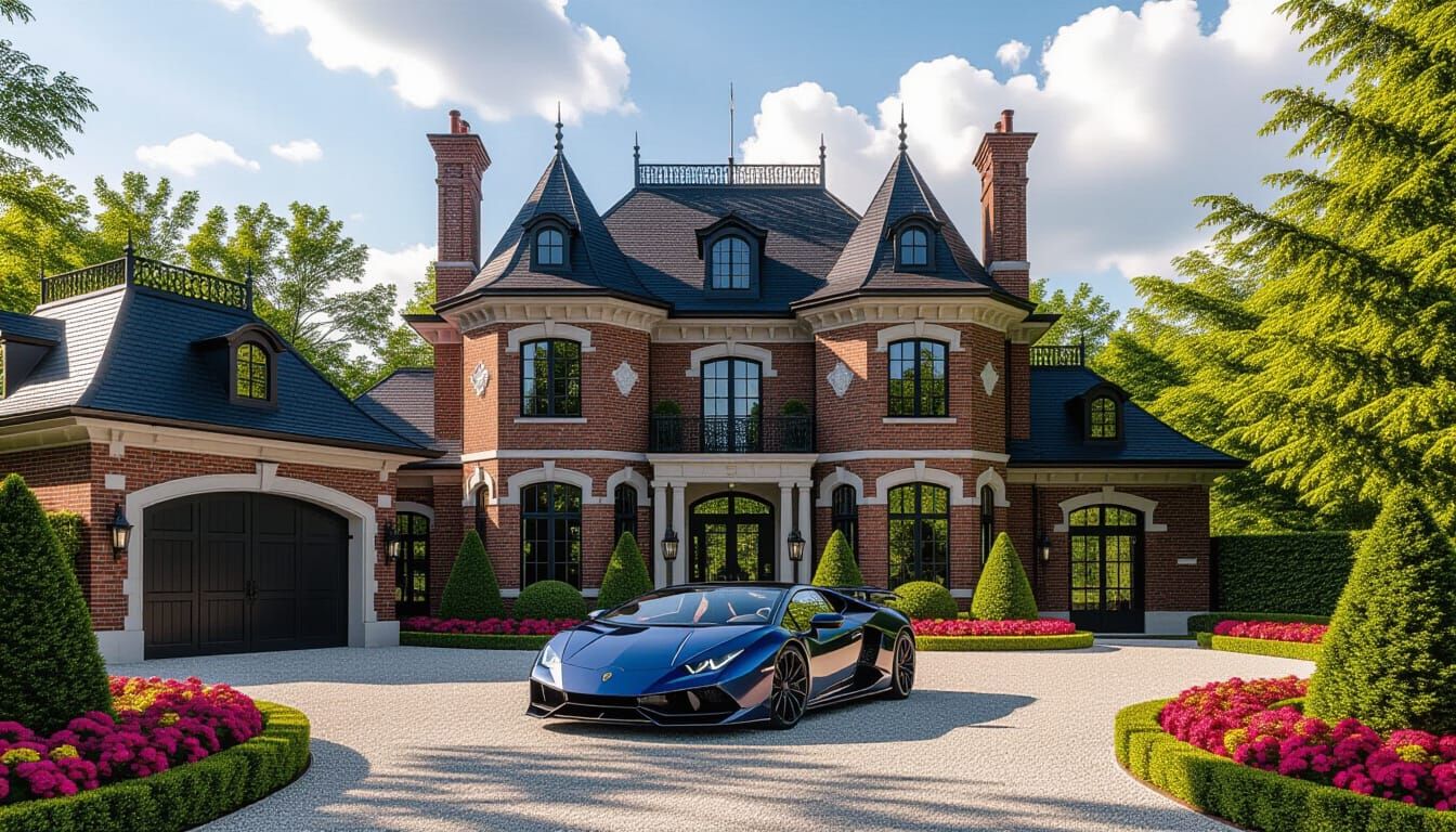 Victorian Chateau and Lamborghini in Golden Hour