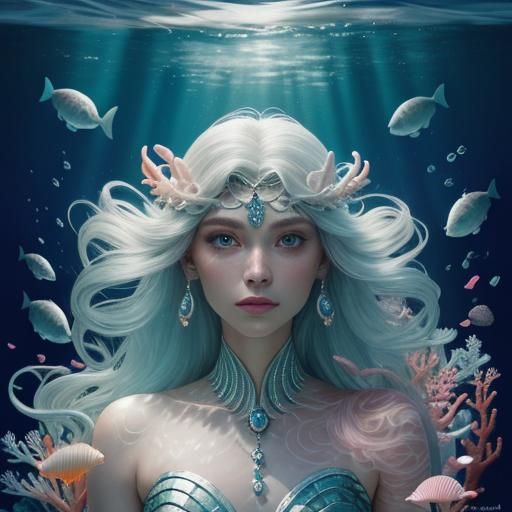 Pink Mermaid with Seashell Bikini in Hyperrealistic Style