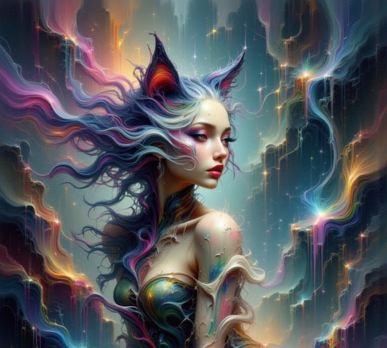 Elegant Siamese Cat in Dreamscape Forest Painting