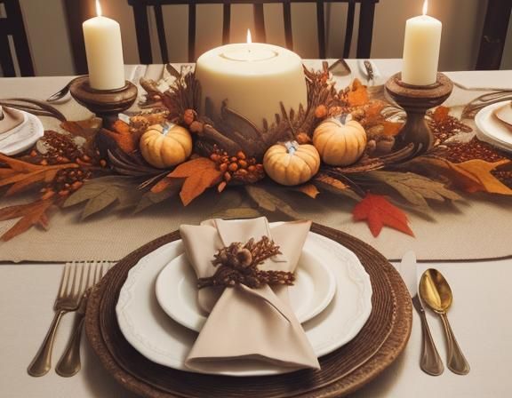 Festive Thanksgiving Dessert with Turkey and Table Setting