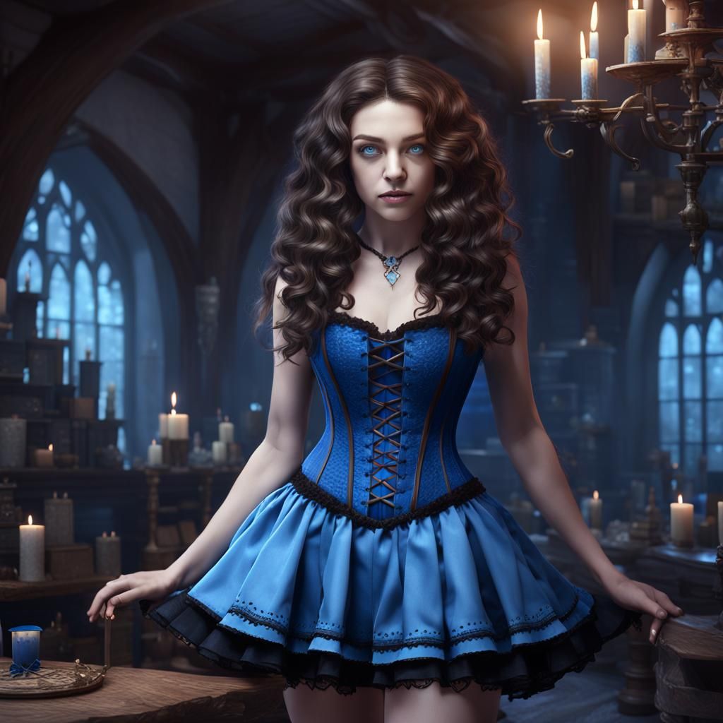 Young Witch Casting Spells in Gothic Home