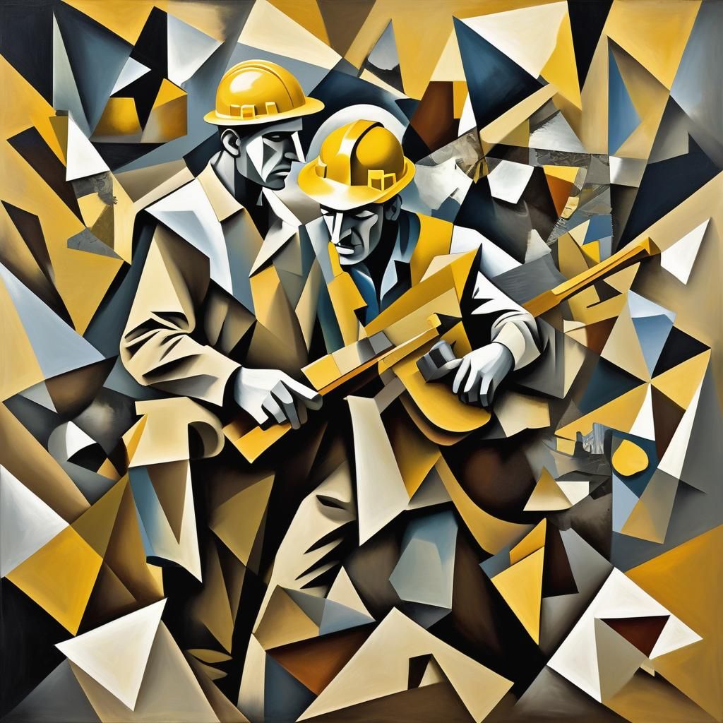 Cubist Construction Worker with Hammer in Earthy Tones
