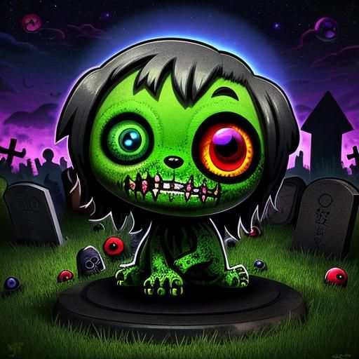 Psychedelic Zombie Puppy in Chibi Style