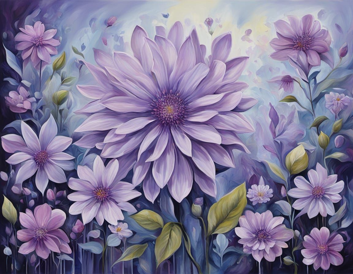 Pale Violet Abstract Surrealist Flowers Painting