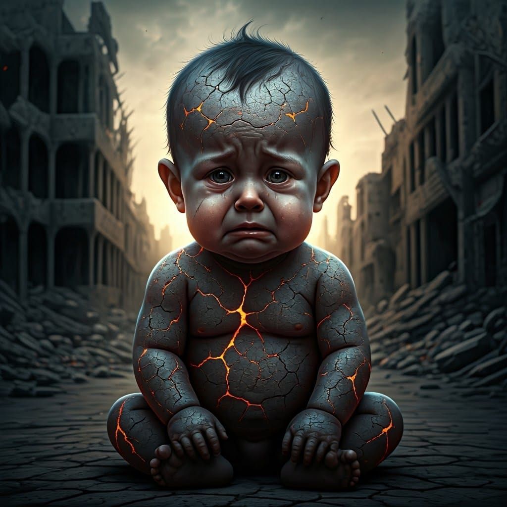 Surreal Post-Apocalyptic Baby Confronts Ruins in a Desolate ...
