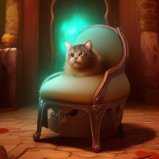 Chubby Cat on Chair: Detailed Matte Painting