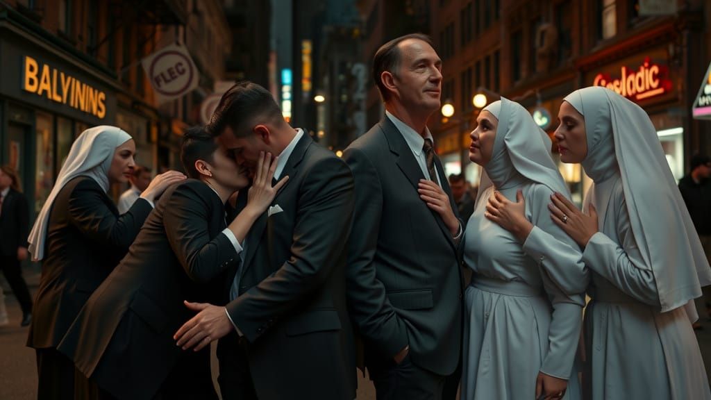 Mafiosi and Nuns Kiss in Hyperrealistic Photo
