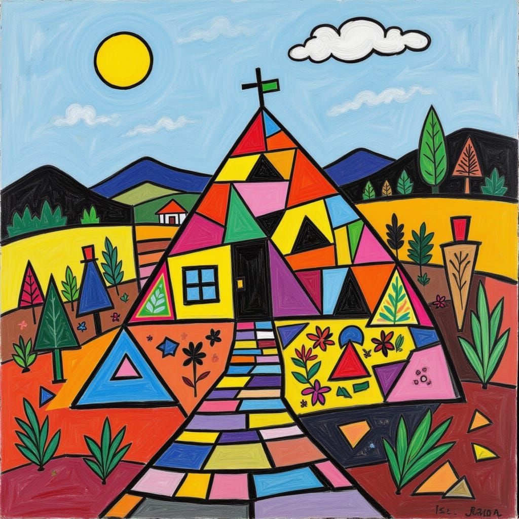 Abstract Geometric Landscape in Cool Tones