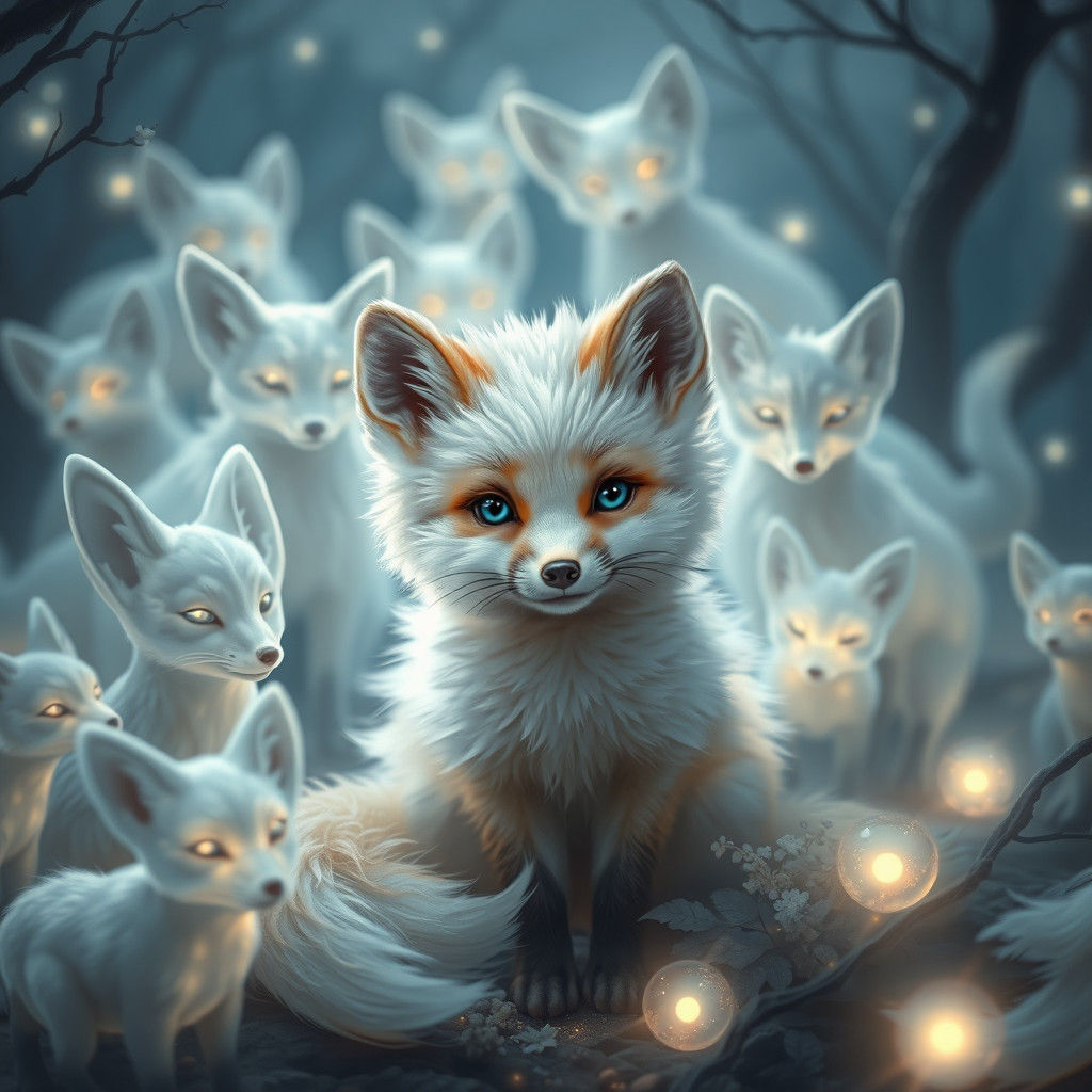Fox Pup with Ethereal Spirits in Fantasy Art