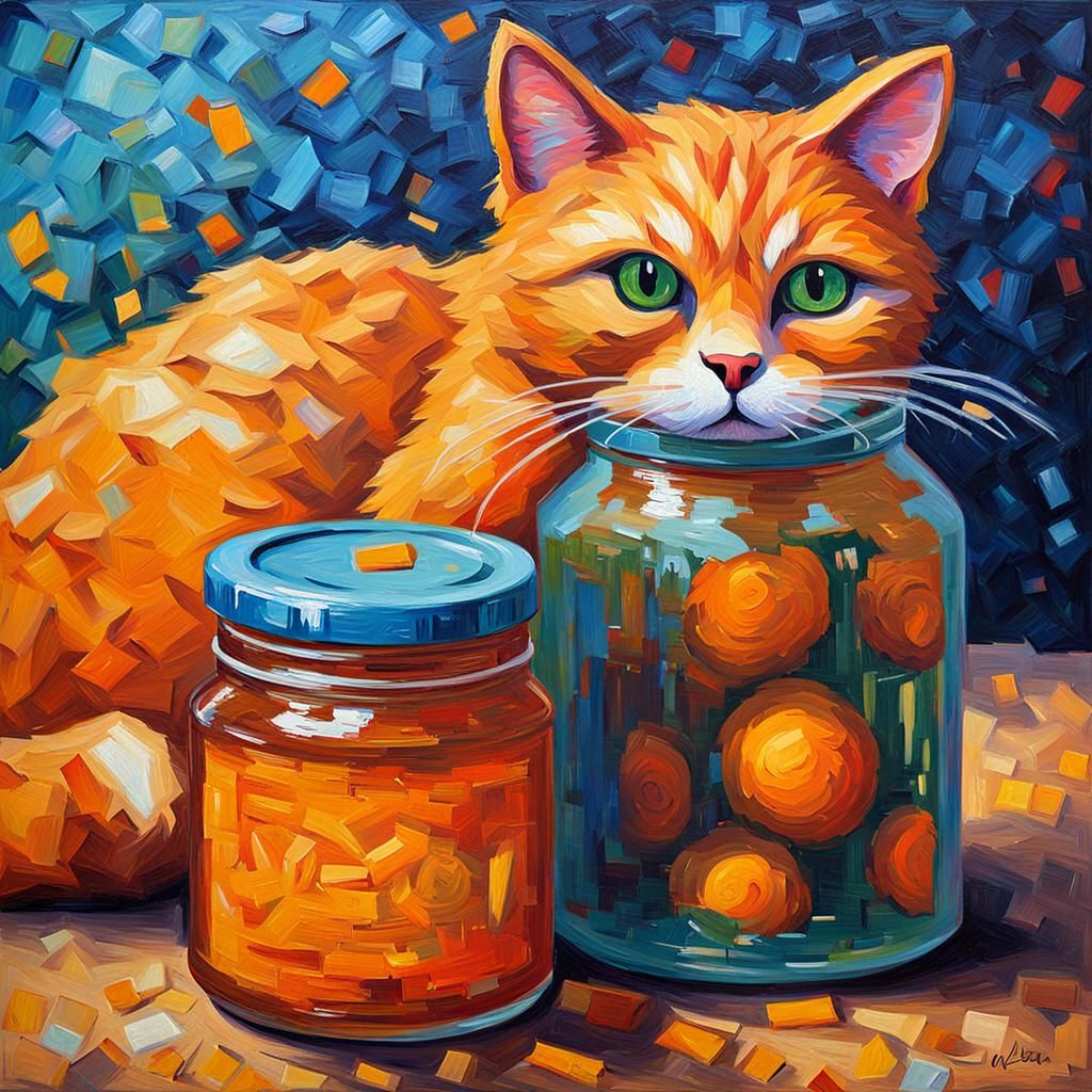 Marmalade Cat with Marmalade Jar: Expressionist Oil Painting