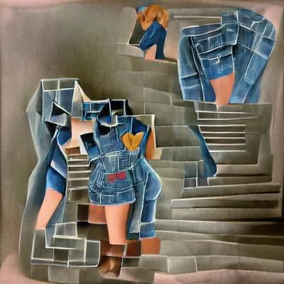 Girl in Denim Descending Staircase: A Cubist Vision