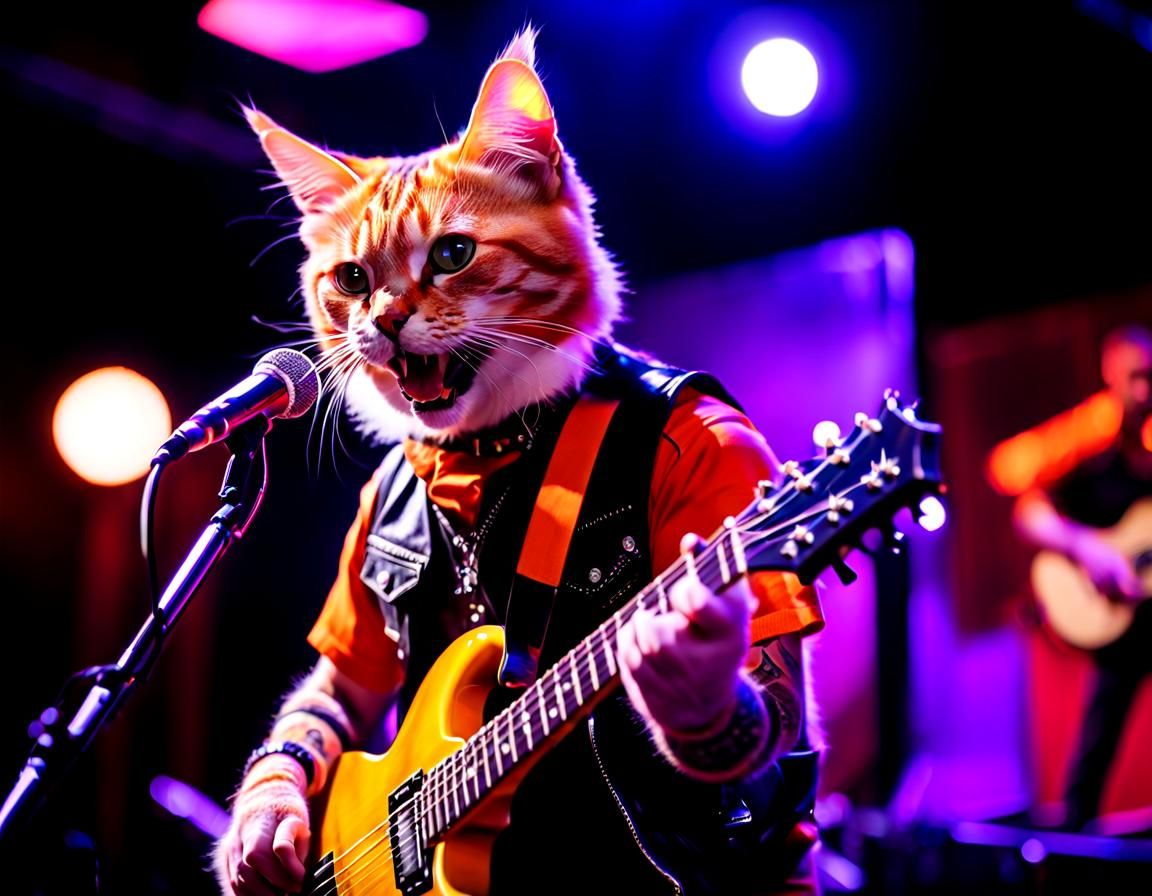 Punk Rock Cat Performance in 1970s Style