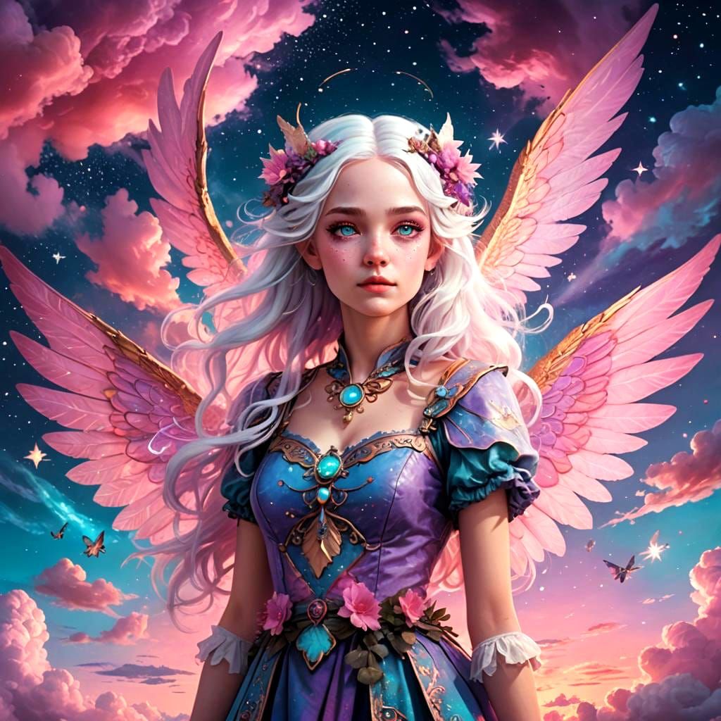 Fae with Pink Wings in Wonderland Style
