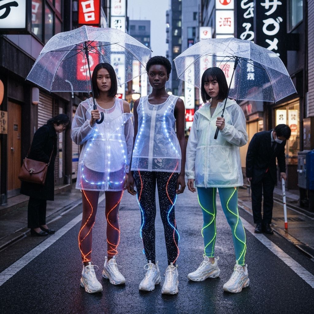 Futuristic Tokyo Street Scene with Women in Neon Sportswear