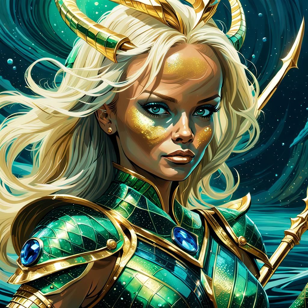 Emerald Armor Fantasy Portrait in Sci-Fi Style