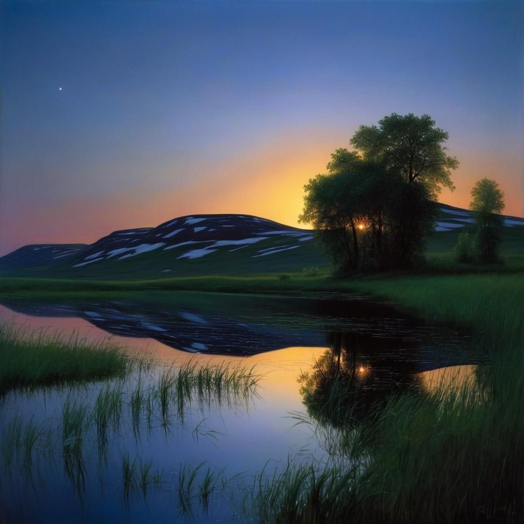 Summer Night Scene in Hyperrealistic Style