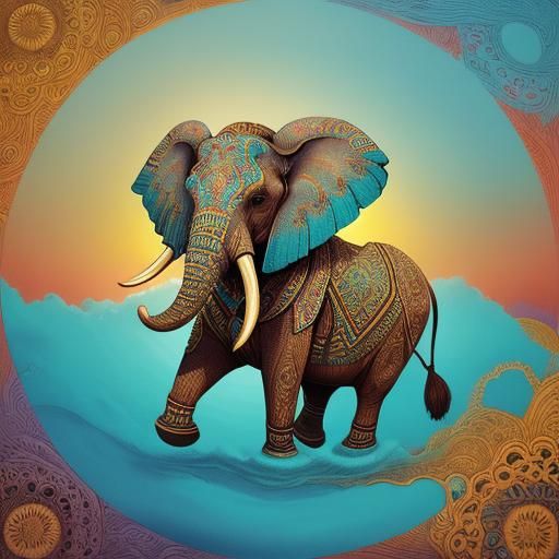 Henna Elephant in Surreal Cloudscape