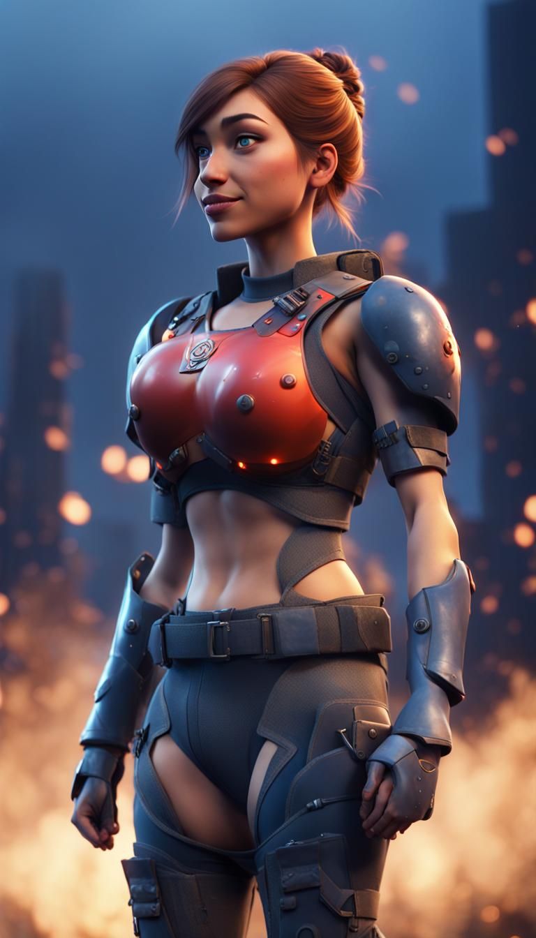 Smiling Warrior in Body Armor: 3D Digital Art