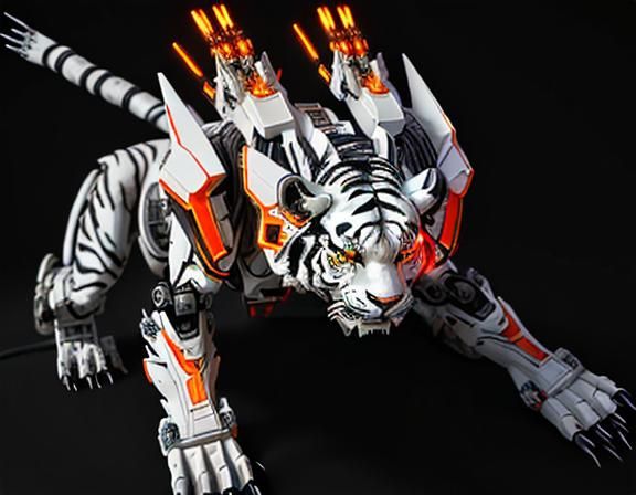 Futuristic Robotic White Tiger Mecha in Cyberpunk Style