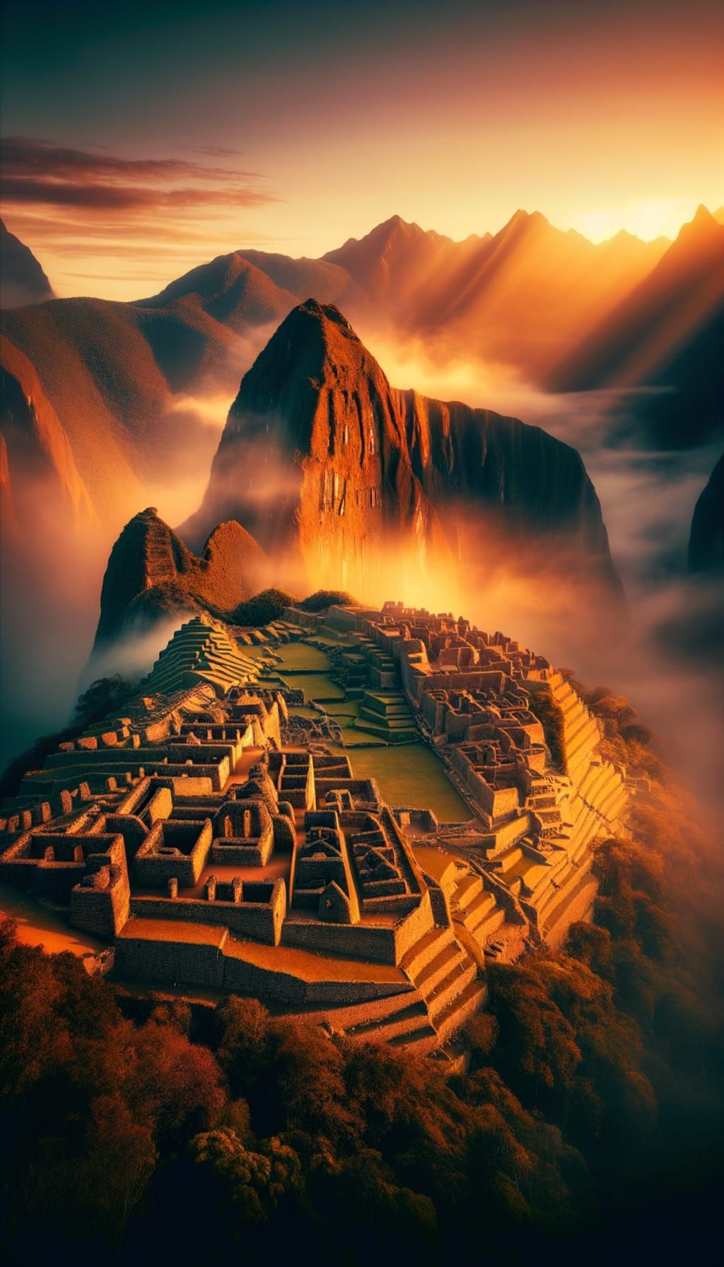 Machu Picchu Temples Bathed in Golden Light