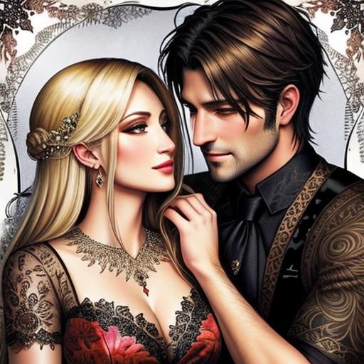 Romantic Fairycore: Man Embraces Woman, Alcohol Ink Art