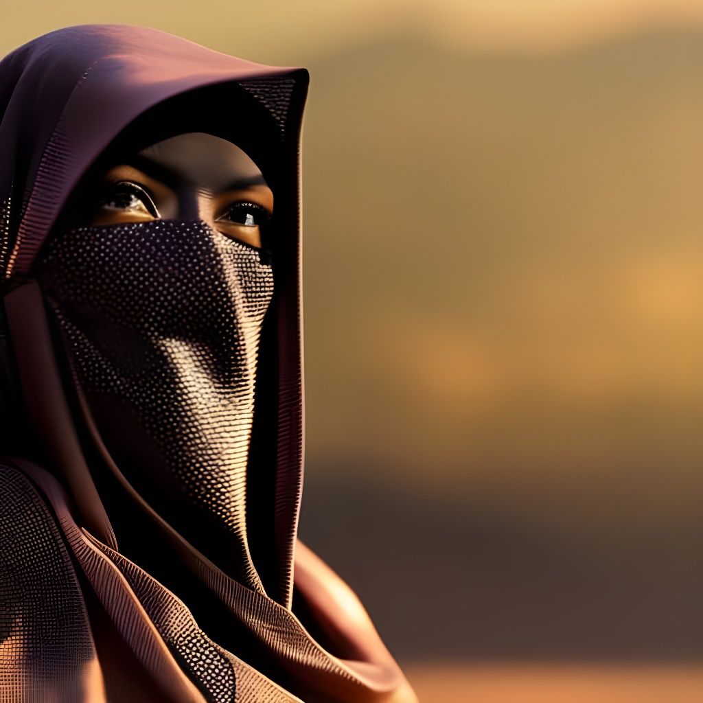 See-Through Burqa in Golden Hour, Realistic Photoillustratio...