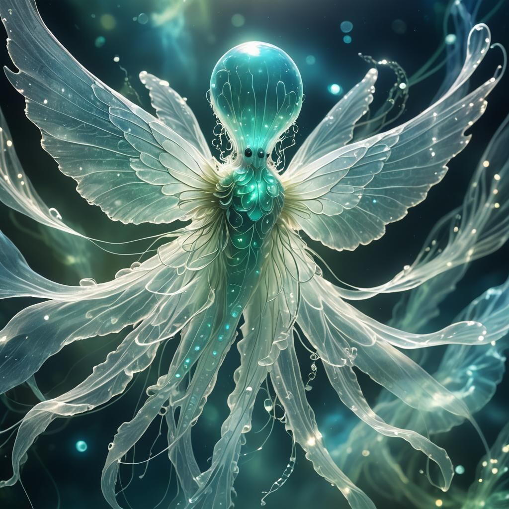 Bioluminescent Jelly Creature with Ethereal Wings