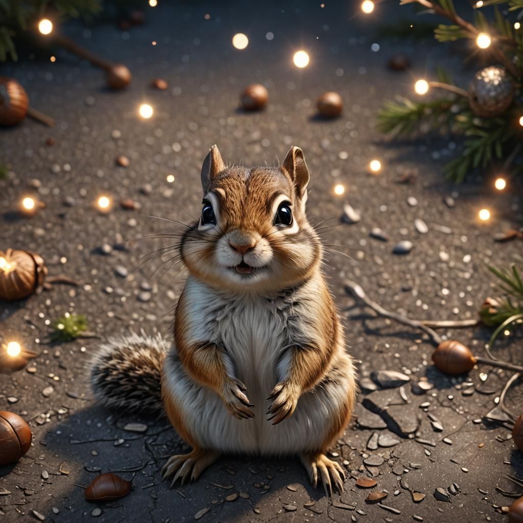 Hyperrealistic 3D Chipmunk in Enchanting Woodland Scene