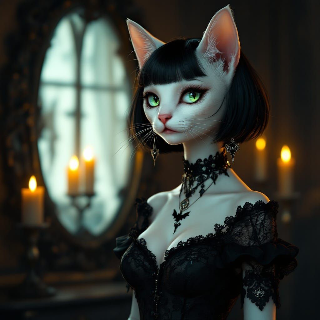 Gothic Feline Goddess in Dark Fantasy Style