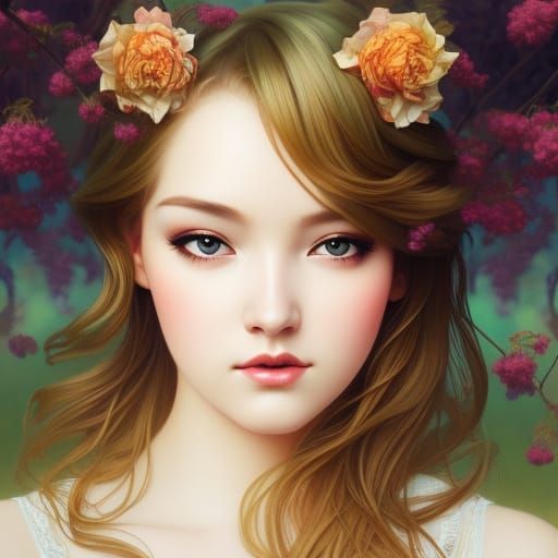 Elegant Portrait of a Compassionate Woman in Art Nouveau Sty...