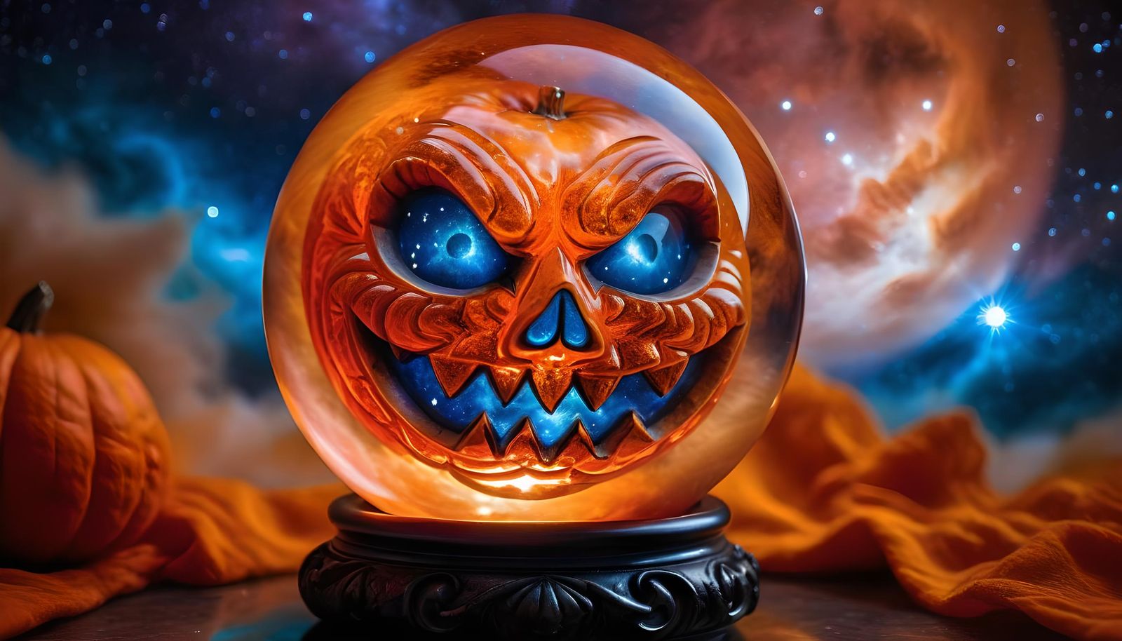 Jack O'Lantern Face in Orange Glass Orb