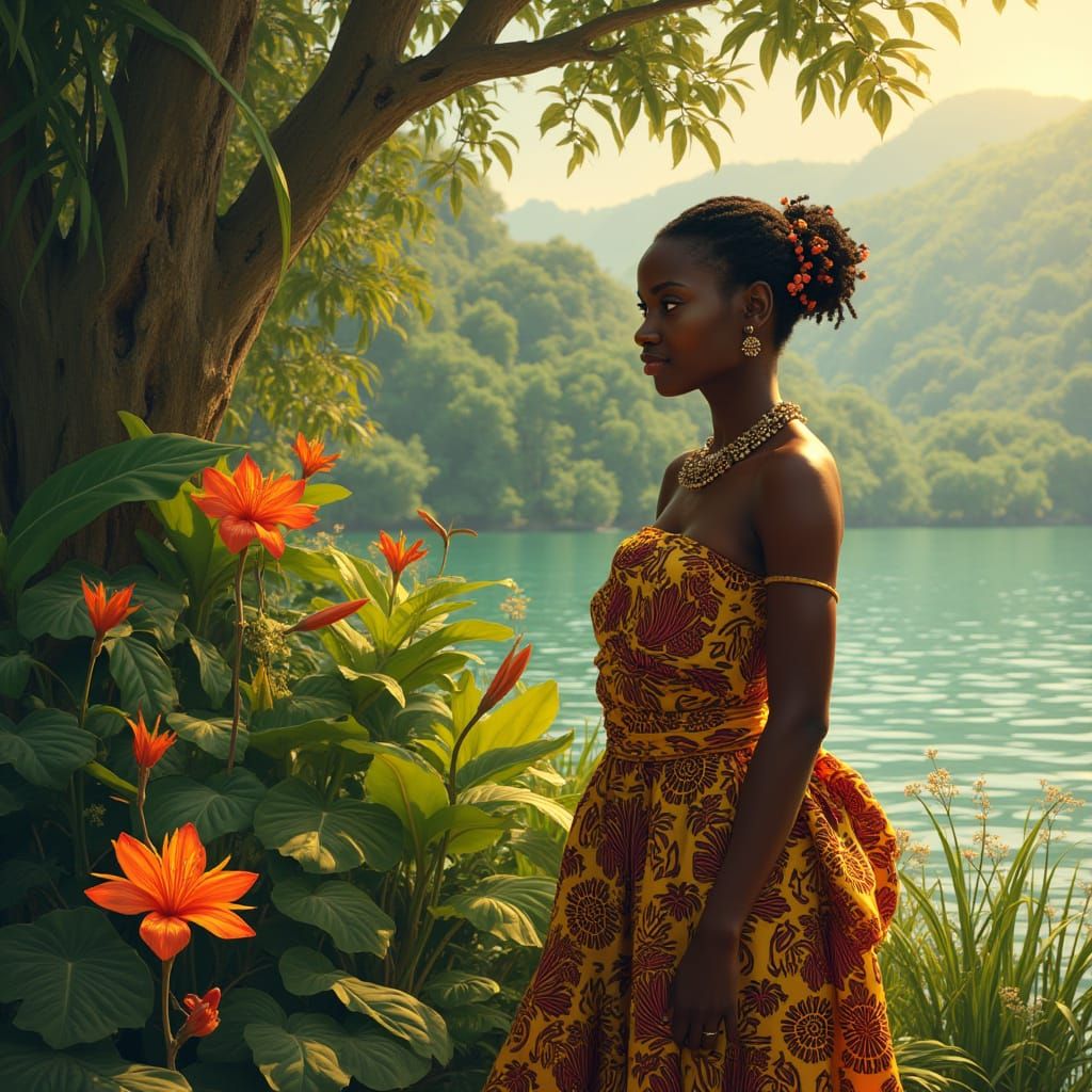 Ghanaian Woman at Lake Bosomtwa: Afrocentric Art