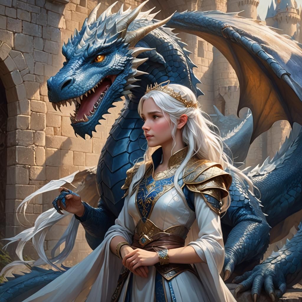 White-Haired Princess and Dragon in Baroque Style