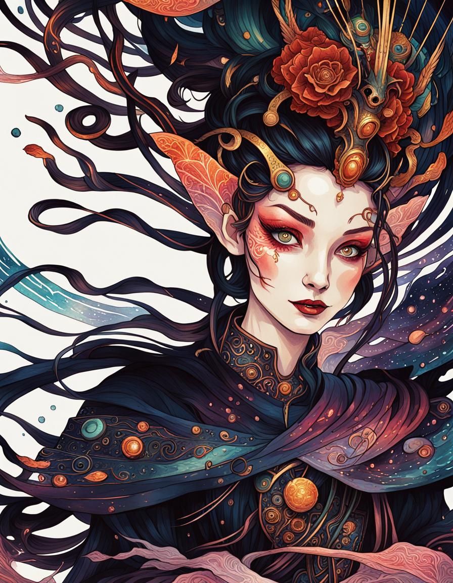 Cheerful Demoness in Art Deco Style